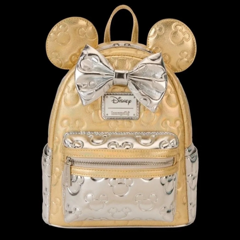 Loungefly Minnie Mouse Gold and Silver Metallic Quilted Mini Backpack - Picture 2 of 4